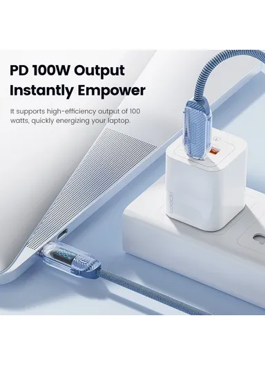 100W PD Fast Charging Cable Type C to Type C Data Cord with Digital Display TQ-X59 - Blue
