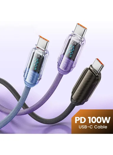 100W PD Fast Charging Cable Type C to Type C Data Cord with Digital Display TQ-X59 - Purple