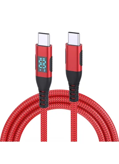 1m 100W USB-C to USB-C Cable Nylon Braided Phone Tablet Fast Charging Digital Display Cord - Red