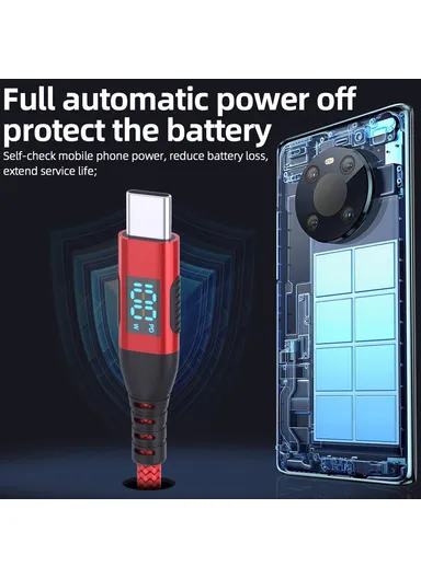 1m 100W USB-C to USB-C Cable Nylon Braided Phone Tablet Fast Charging Digital Display Cord - Red