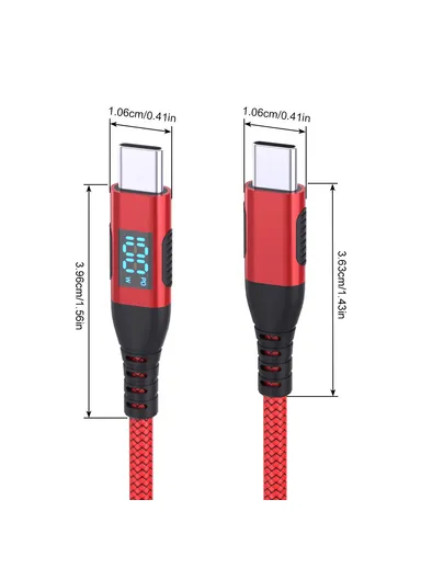 1m 100W USB-C to USB-C Cable Nylon Braided Phone Tablet Fast Charging Digital Display Cord - Red