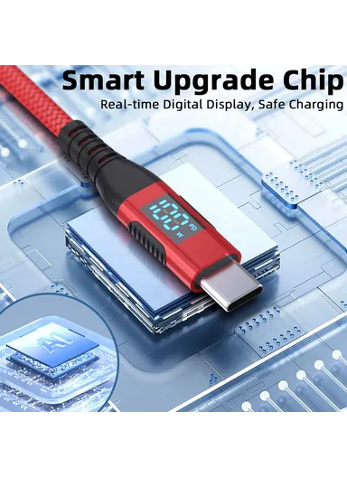 1m 100W USB-C to USB-C Cable Nylon Braided Phone Tablet Fast Charging Digital Display Cord - Red