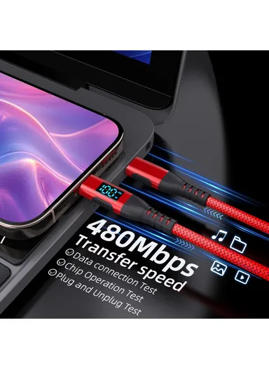 1m 100W USB-C to USB-C Cable Nylon Braided Phone Tablet Fast Charging Digital Display Cord - Red