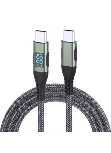 1m 100W USB-C to USB-C Cable Nylon Braided Phone Tablet Fast Charging Digital Display Cord - Grey