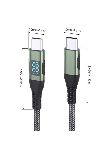 1m 100W USB-C to USB-C Cable Nylon Braided Phone Tablet Fast Charging Digital Display Cord - Grey