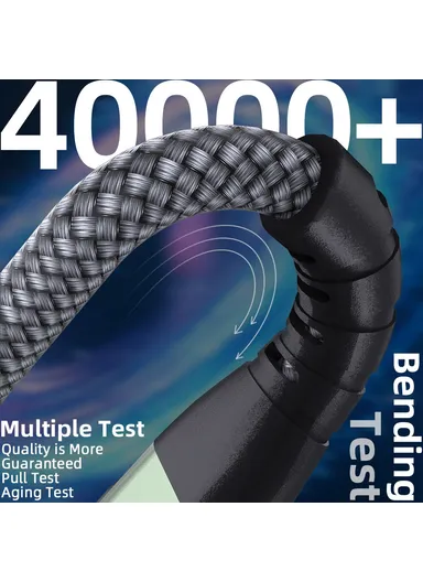 1m 100W USB-C to USB-C Cable Nylon Braided Phone Tablet Fast Charging Digital Display Cord - Grey