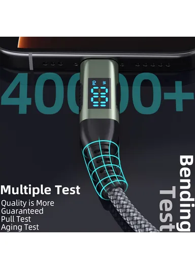 1m 100W USB-C to USB-C Cable Nylon Braided Phone Tablet Fast Charging Digital Display Cord - Grey