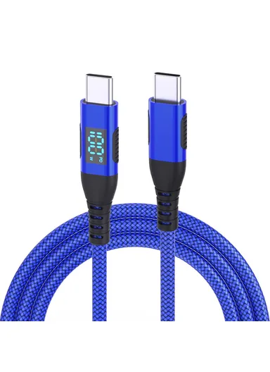 1m 100W USB-C to USB-C Cable Nylon Braided Phone Tablet Fast Charging Digital Display Cord - Blue