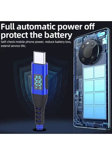 1m 100W USB-C to USB-C Cable Nylon Braided Phone Tablet Fast Charging Digital Display Cord - Blue