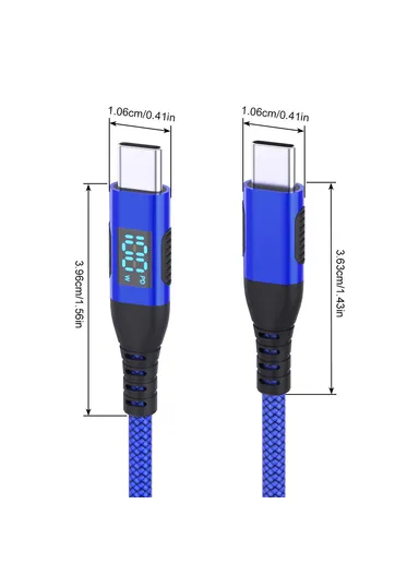 1m 100W USB-C to USB-C Cable Nylon Braided Phone Tablet Fast Charging Digital Display Cord - Blue