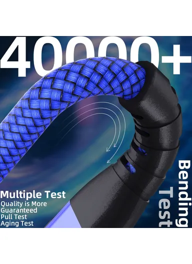 1m 100W USB-C to USB-C Cable Nylon Braided Phone Tablet Fast Charging Digital Display Cord - Blue