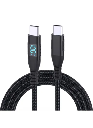 1m 100W USB-C to USB-C Cable Nylon Braided Phone Tablet Fast Charging Digital Display Cord - Black