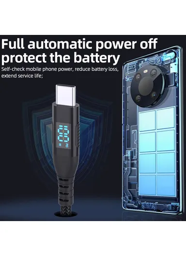 1m 100W USB-C to USB-C Cable Nylon Braided Phone Tablet Fast Charging Digital Display Cord - Black