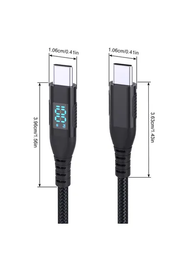 1m 100W USB-C to USB-C Cable Nylon Braided Phone Tablet Fast Charging Digital Display Cord - Black