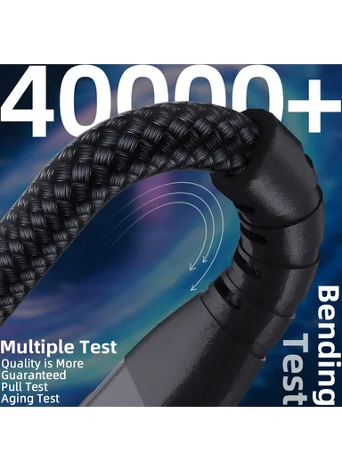1m 100W USB-C to USB-C Cable Nylon Braided Phone Tablet Fast Charging Digital Display Cord - Black