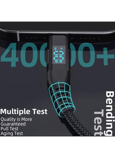 1m 100W USB-C to USB-C Cable Nylon Braided Phone Tablet Fast Charging Digital Display Cord - Black