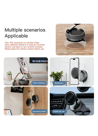 Car Phone Mount Holder Foldable Rotatable Adjustable Height Double-Sided Magnetic Suction Cup K10A - White