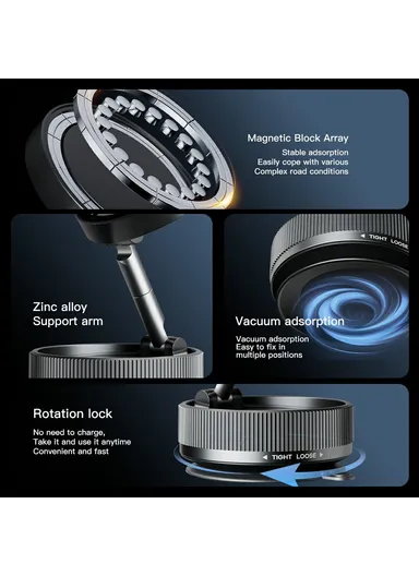 Car Phone Mount Holder Foldable Rotatable Adjustable Height Double-Sided Magnetic Suction Cup K10A - White