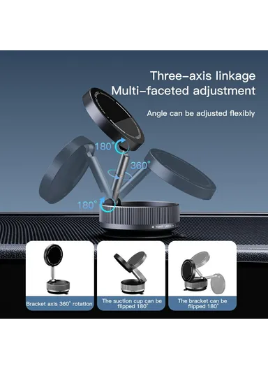 Car Phone Mount Holder Foldable Rotatable Adjustable Height Double-Sided Magnetic Suction Cup K10A - White