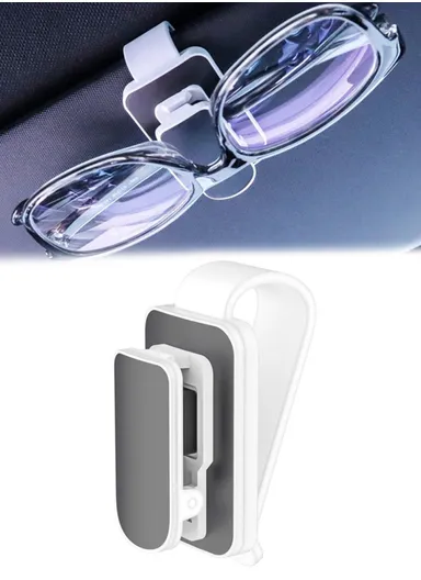 Car Sun Visor Sunglass Holder, Multi-Functional Eyeglass Hanger Clip, Glasses Mount Visor Organizer (W35.3 x H68)cm - White &amp; Grey
