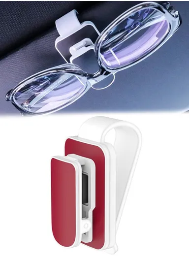 Car Sun Visor Sunglass Holder, Multi-Functional Eyeglass Hanger Clip, Glasses Mount Visor Organizer (W35.3 x H68)cm - White &amp; Red