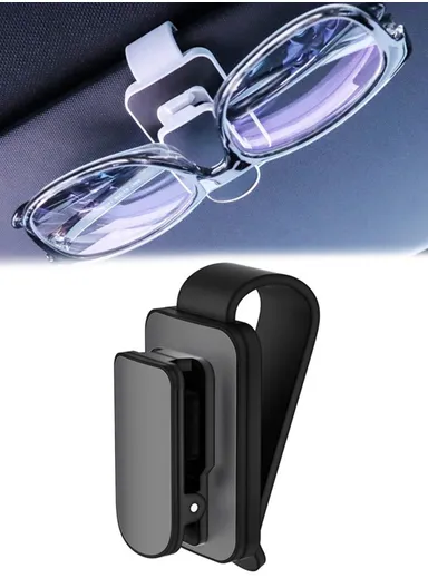 Car Sun Visor Sunglass Holder, Multi-Functional Eyeglass Hanger Clip, Glasses Mount Visor Organizer (W35.3 x H68)cm - Black &amp; Grey