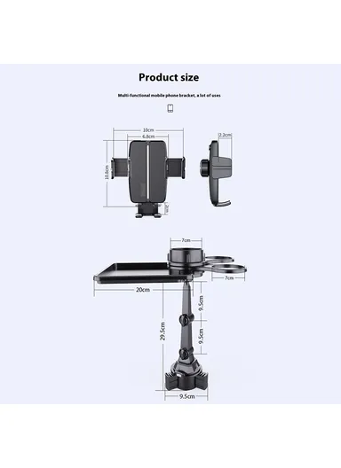 Multifunction Car Cell Phone Mount Bracket Food Tray with Dual Rotatable Cup Holder CP252