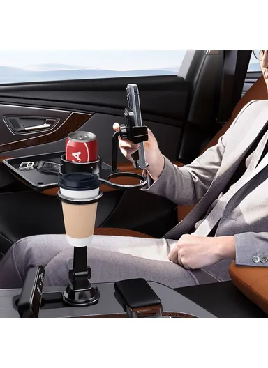 Multifunction Car Cell Phone Mount Bracket Food Tray with Dual Rotatable Cup Holder CP252