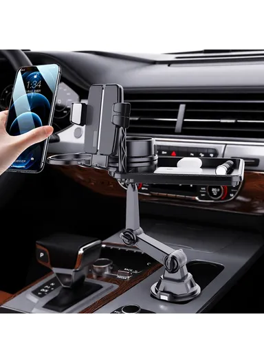 Multifunction Car Cell Phone Mount Bracket Food Tray with Dual Rotatable Cup Holder CP252