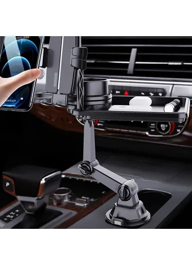 Universal Multifunction Car Cup Holder Mount Cell Phone Clamp Bracket with Dual Food Tray CP252A