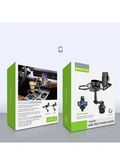 Universal Multifunction Car Cup Holder Mount Cell Phone Clamp Bracket with Dual Food Tray CP252A