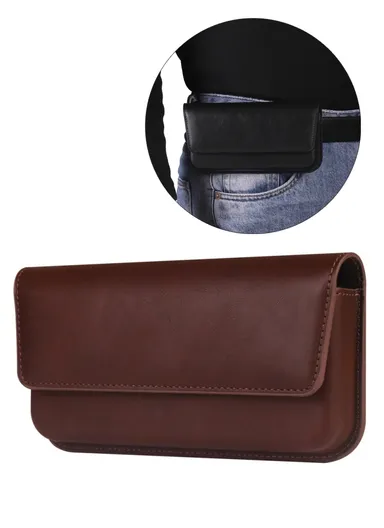 Pouch Holder for 6.7 - 6.9 Inch Phone Large Flap Horizontal Double Magnetic Phone Waist Bag - Coffee