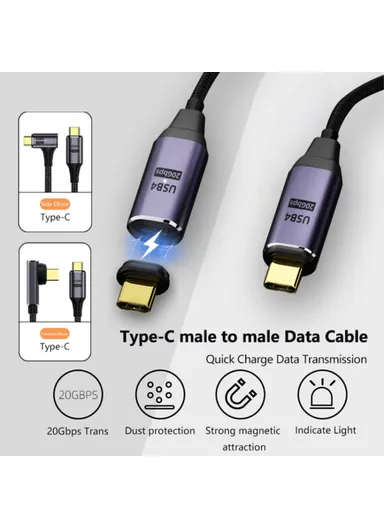 2m PD 100W 5A USB4.0 Front-Angled Magnetic Charging Cable 8K / 60hz Type-C to Type-C 20Gbps Data Cable