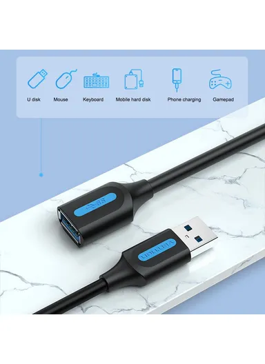 2m USB-A 3.0 Male to Female 5Gbps Data Transmission Extension Cable Round PVC Connection Cord CBHBD 