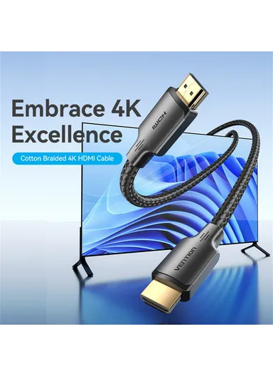 1m HDMI-A Male to Male 4K HD Video Cable Cotton Mesh Braided HDMI Cord ALLBF - Black
