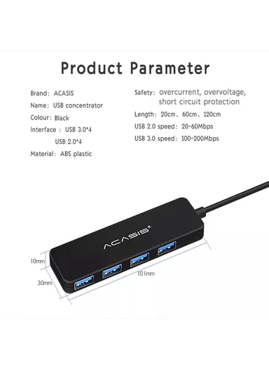 0.2m Cable 480Mbps Data Transmission 4 Ports USB2.0 Hub Splitter for Computer Laptop AB2-L42 