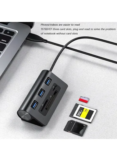 6-in-1 3xUSB3.0 + TF / SD / CF Card Slots USB Hub Splitter HS0023