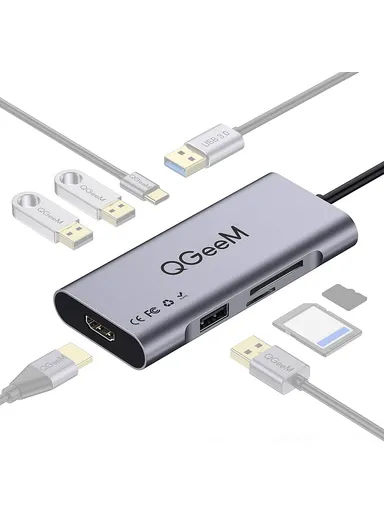 7-in-1 USB A Docking Station Multi-Port USB 3.0 Hub Supports HD/SD/TF Compatible with Chromebook Thunderbolt 3 UH07-A 