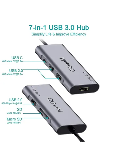 7-in-1 USB A Docking Station Multi-Port USB 3.0 Hub Supports HD/SD/TF Compatible with Chromebook Thunderbolt 3 UH07-A 