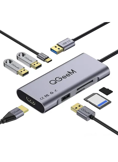 7-in-1 USB A Docking Station Multi-Port USB 3.0 Hub Supports HD/SD/TF Compatible with Chromebook Thunderbolt 3 UH07-A 