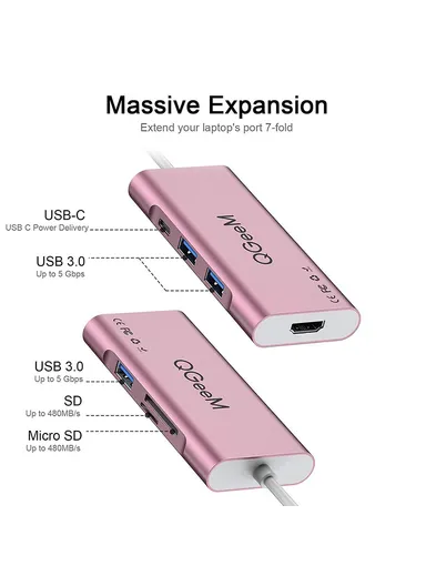 6 Multi-functional USB-C Hub 7 in 1 Type-C Docking Station Support HD 4K PD100W SD/TF Card Reader UH07