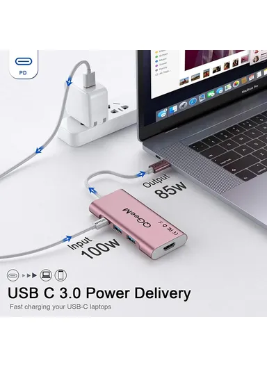 6 Multi-functional USB-C Hub 7 in 1 Type-C Docking Station Support HD 4K PD100W SD/TF Card Reader UH07
