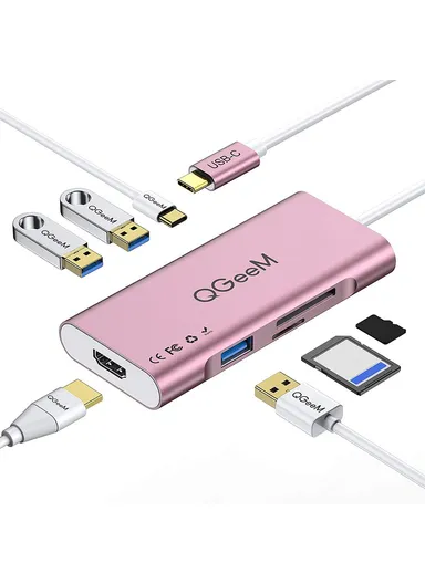 6 Multi-functional USB-C Hub 7 in 1 Type-C Docking Station Support HD 4K PD100W SD/TF Card Reader UH07