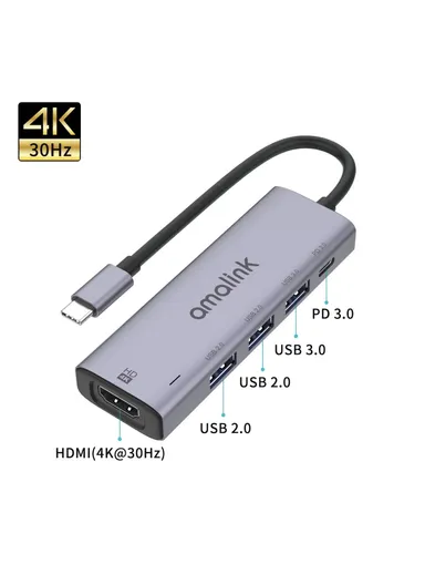 5 in 1 86W Power Delivery Type C Hub 4K HDMI 2x USB 2.0 3.0 PD 3.0 Adapter for Mac OS X Microsoft Windows AL-95123D