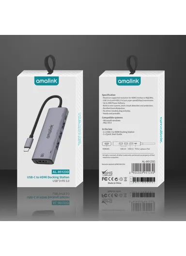 5 in 1 86W Power Delivery Type C Hub 4K HDMI 2x USB 2.0 3.0 PD 3.0 Adapter for Mac OS X Microsoft Windows AL-95123D