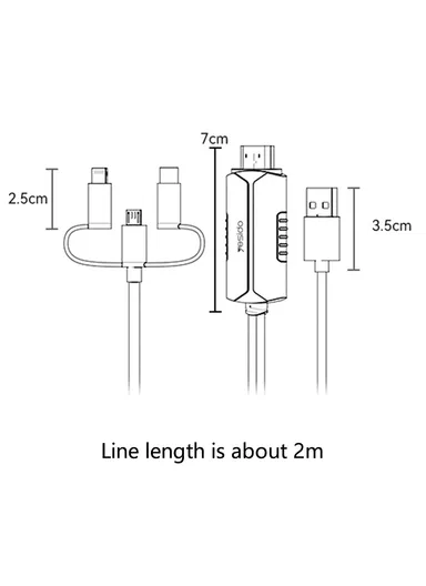2m Cable Sync Screen Connector HDMI Adapter for Micro USB, Type-C, Lightning &amp; USB Devices to TV HM14