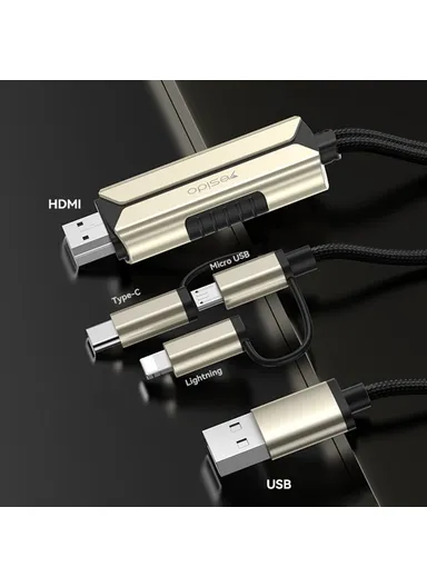 2m Cable Sync Screen Connector HDMI Adapter for Micro USB, Type-C, Lightning &amp; USB Devices to TV HM14