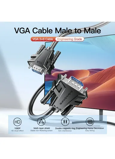 15m VGA 3+6 1080P HD Video Cable for Laptops Monitors Projectors VG002