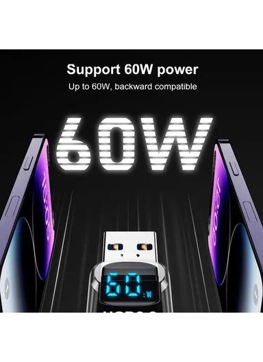 60W 10Gbps Data Transfer Adapter Digital Display USB-A to USB-A Mini Converter