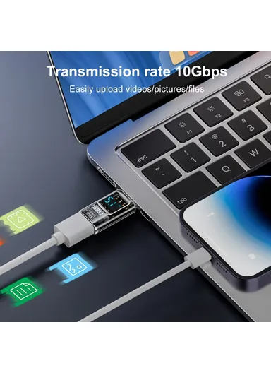 60W 10Gbps Data Transfer Adapter Digital Display USB-A to USB-A Mini Converter
